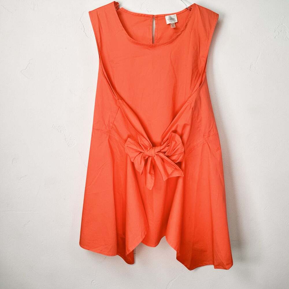 Cupio Bright Orange Sleeveless Bow Front Asymmetrical Hem Tunic Top